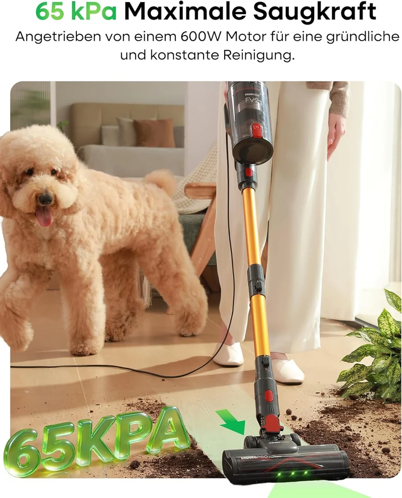 FAMIVAC Staubsauger mit Kabel, 65KPa & 600W Konstante Saugkraft, Staubsauger Beutellos mit Matratzen