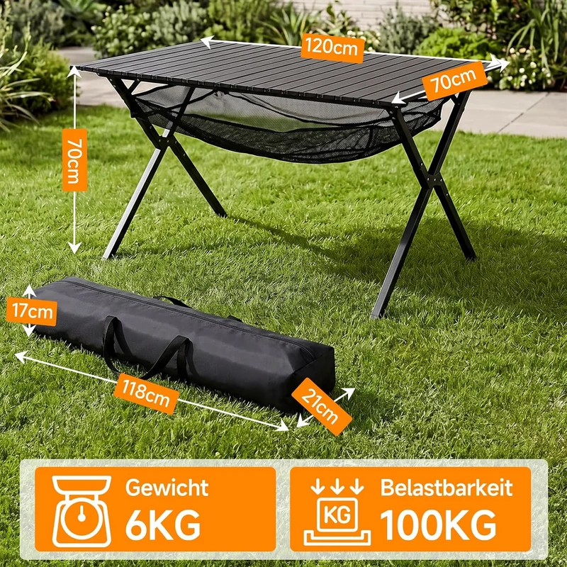 HAUSPROFI Campingtisch Klappbar 120x70x70cm Gross für 4-6 Personen, Klapptisch Aluminium 100 kg Bela