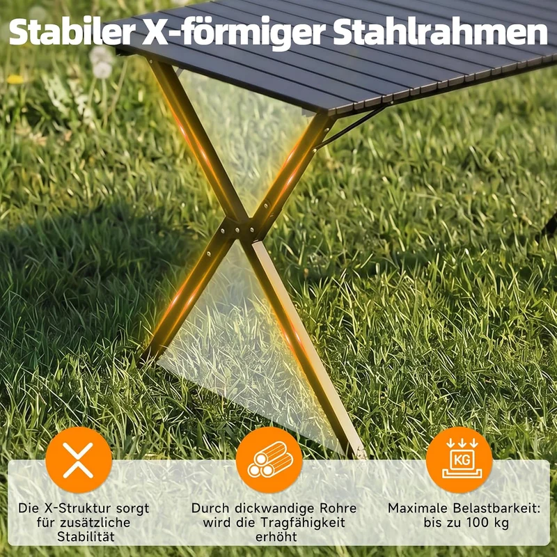 HAUSPROFI Campingtisch Klappbar 120x70x70cm Gross für 4-6 Personen, Klapptisch Aluminium 100 kg Bela