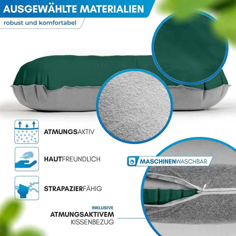 NORDMUT® Campingkissen aufblasbar [SoftSleep+] Komfortables Kissen Ultraleicht mit kleinem Packmass