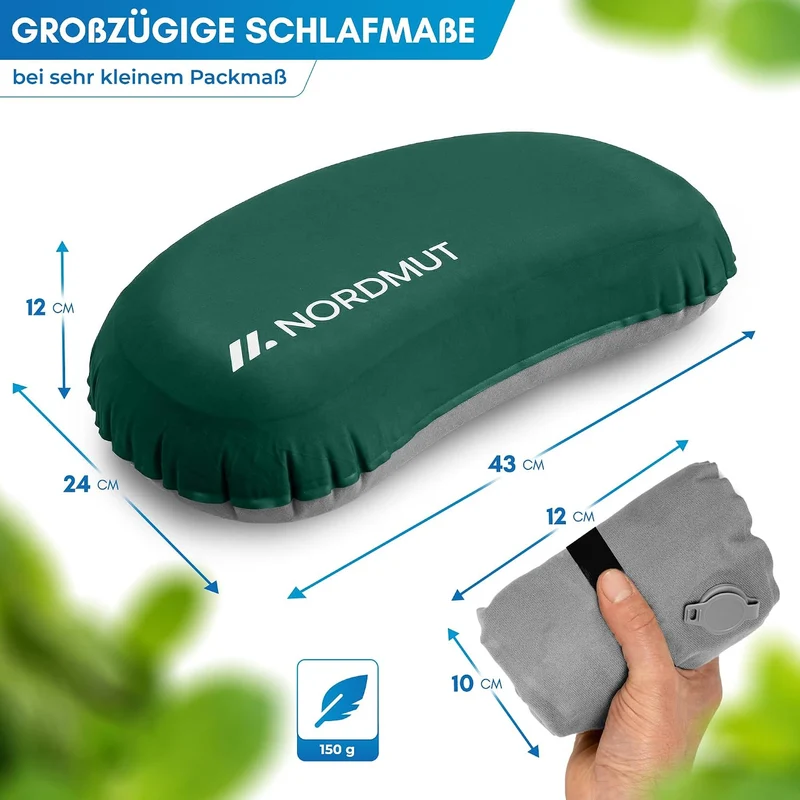 NORDMUT® Campingkissen aufblasbar [SoftSleep+] Komfortables Kissen Ultraleicht mit kleinem Packmass