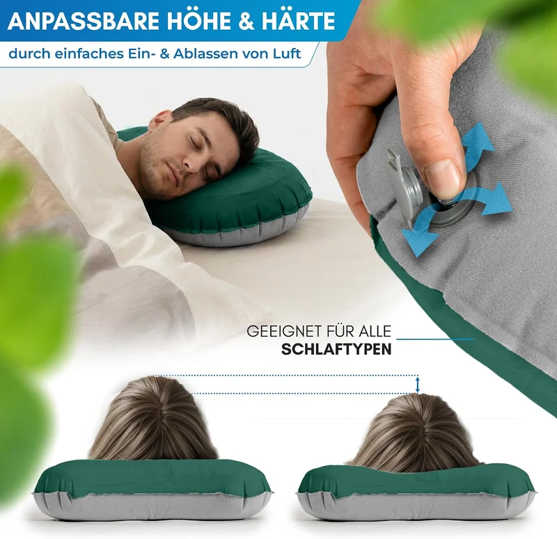 NORDMUT® Campingkissen aufblasbar [SoftSleep+] Komfortables Kissen Ultraleicht mit kleinem Packmass