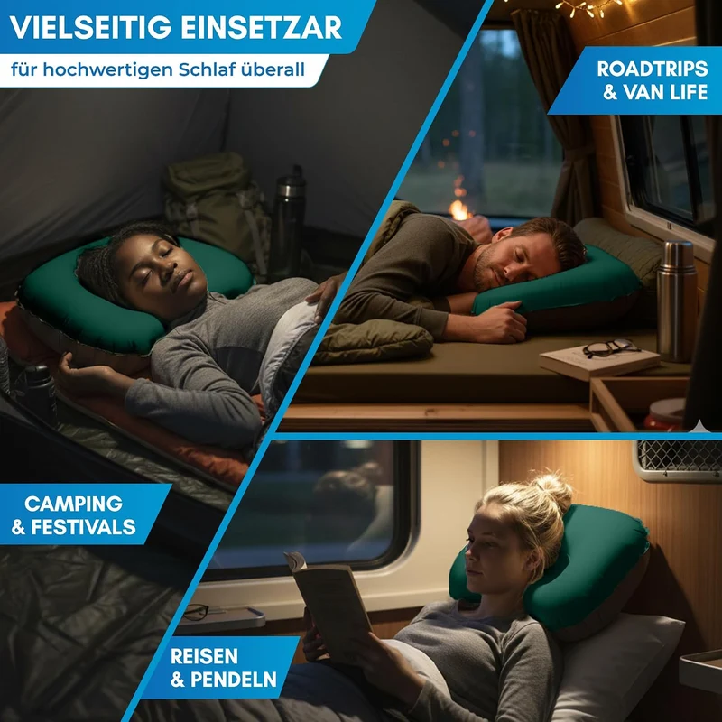 NORDMUT® Campingkissen aufblasbar [SoftSleep+] Komfortables Kissen Ultraleicht mit kleinem Packmass
