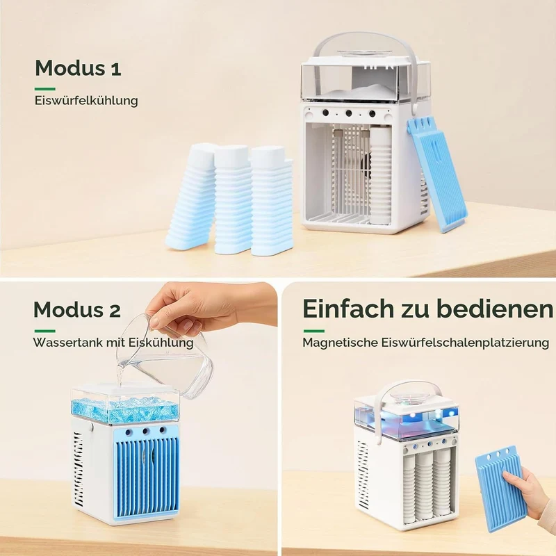 Mobile Klimaanlage, 5 in 1 Mini Klimagerät mit App-Steuerung, Persönlich Ventilator mit 800ml Wasset