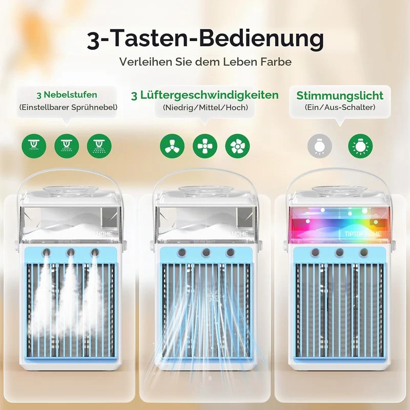 Mobile Klimaanlage, 5 in 1 Mini Klimagerät mit App-Steuerung, Persönlich Ventilator mit 800ml Wasset