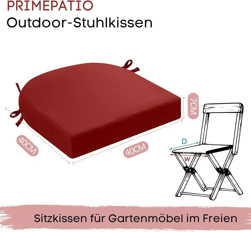 Sitzkissen Outdoor 40x40, 2er Set Wasserdicht mit Bändern | Wasserdichtes Stuhlkissen für Gartenmöbe