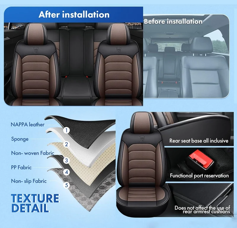 FIENZA Auto Sitzbezüge Set für MG MG 3SW, 5 Stück Sitzbezug Auto Set Rücksitz Leder Vordersitze Atmu