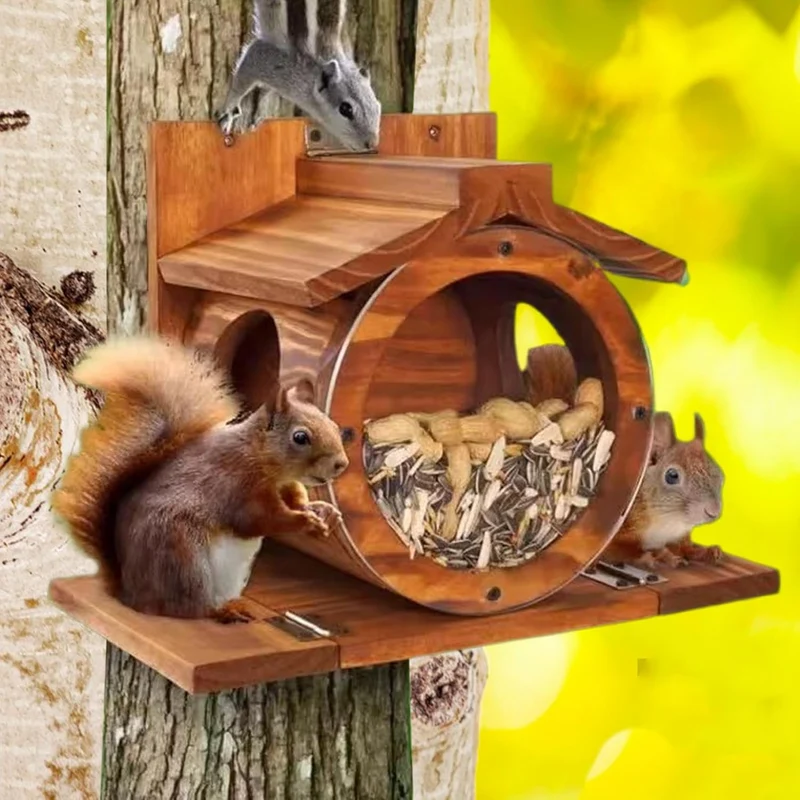 Eichhörnchen Futterstation Aus Holz Für Den Aussenbereich,Streifenhörnchen Futterstation Mit Belüftu