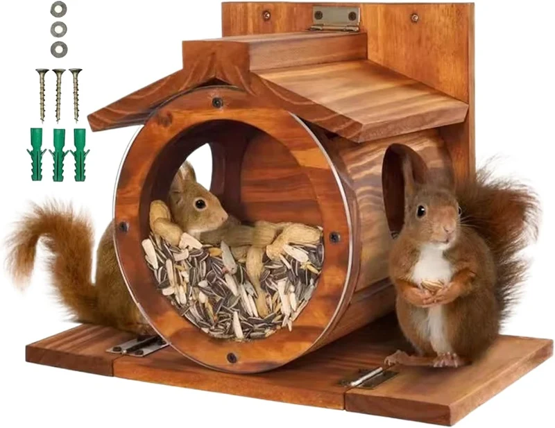 Eichhörnchen Futterstation Aus Holz Für Den Aussenbereich,Streifenhörnchen Futterstation Mit Belüftu