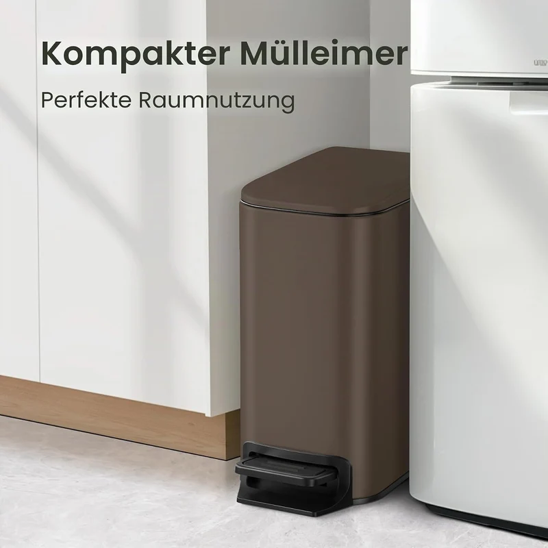 Cesun Badezimmer-Mülleimer mit Deckel, klein, sanft schliessend, Trittpedal, 6 Liter, Edelstahl-Müll