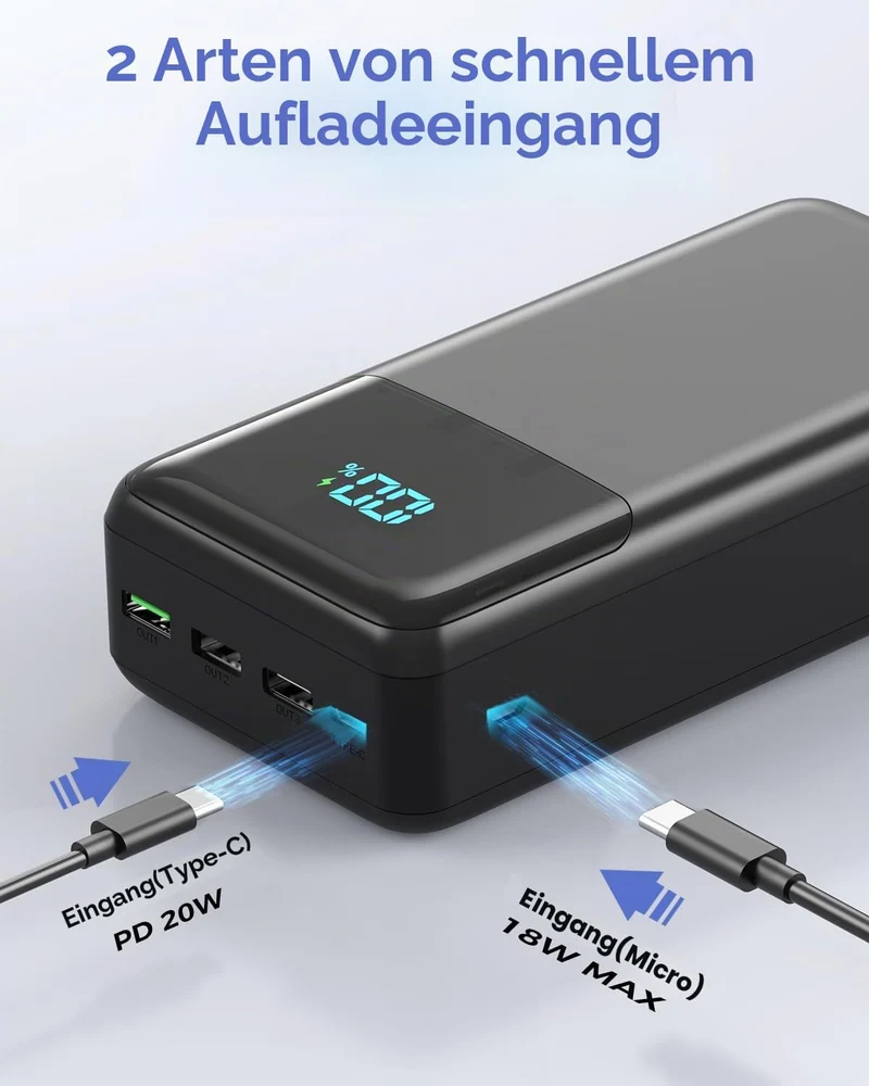 Power Bank 60000 mAh Grosse kapazitäten, USB C 22.5W Schnellladung | 4 Ausgängen und 2 Eingängen Ext