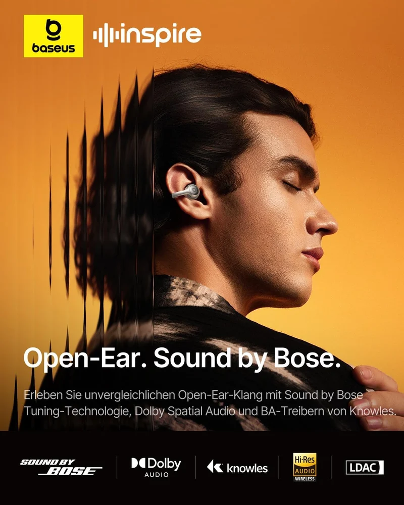 Baseus Inspire XC1 Open-Ear Kopfhörer, Sound by Bose, Cloud-Komfort Open Earbuds mit Dolby Audio | H