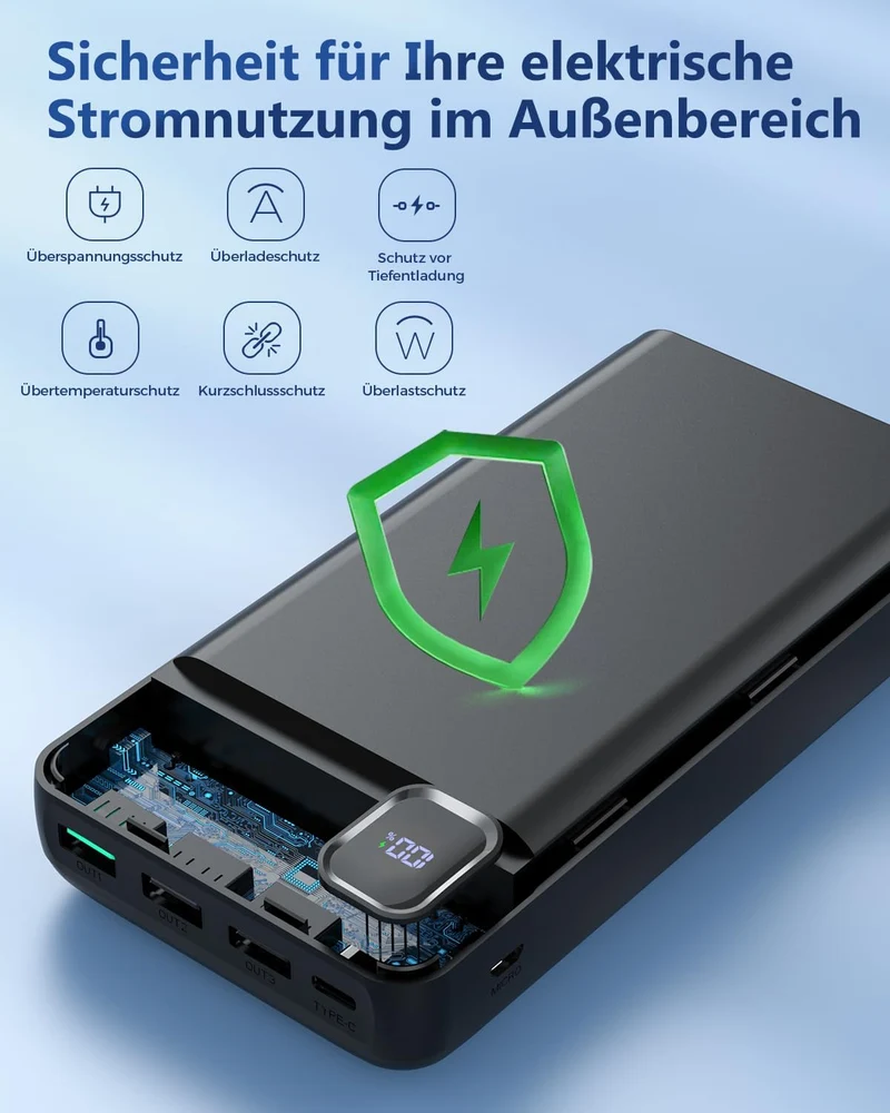 PowerBank 50000mAh grosse kapazität - schnelles Aufladen externer Akku, USB C 4 Ausgänge und 2 Eingä