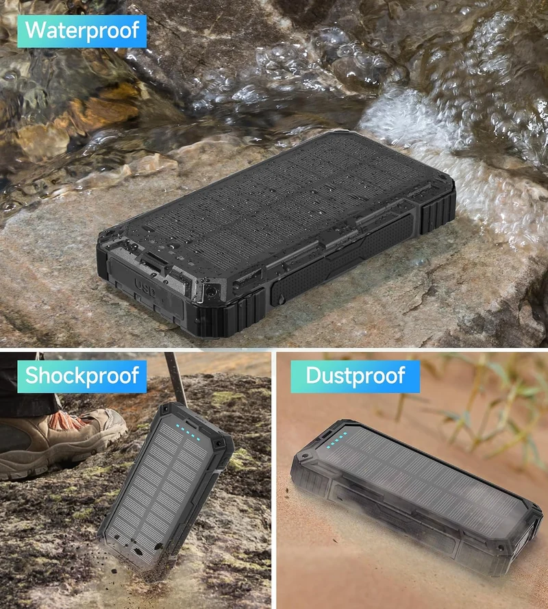 Solar Powerbank 56800mAh, 30W Solarladegeräte PD 3.0A USB C Schnellladen mit 4 Kabeln, 3 Port (2 USB