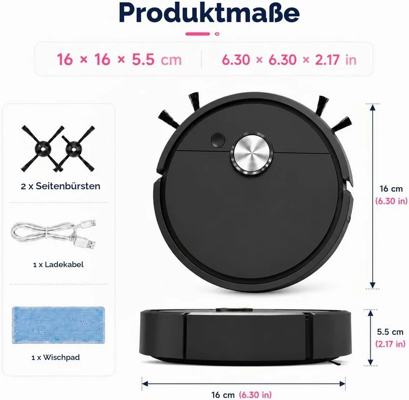 Mini Saugroboter, Mini staubsauger Roboter, Kleiner Saugroboter, Staubsaugerroboter für Auto, 3-in-1