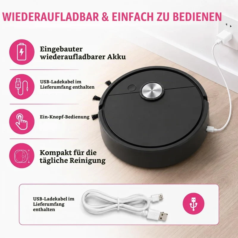 Mini Saugroboter, Mini staubsauger Roboter, Kleiner Saugroboter, Staubsaugerroboter für Auto, 3-in-1