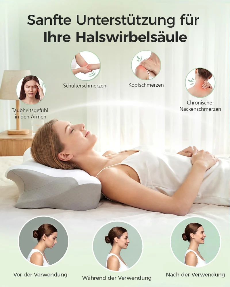 Orthopädisches Nackenkissen aus Memory-Schaum, Ergonomisches Nackenstützkissen für optimalen Schlafk