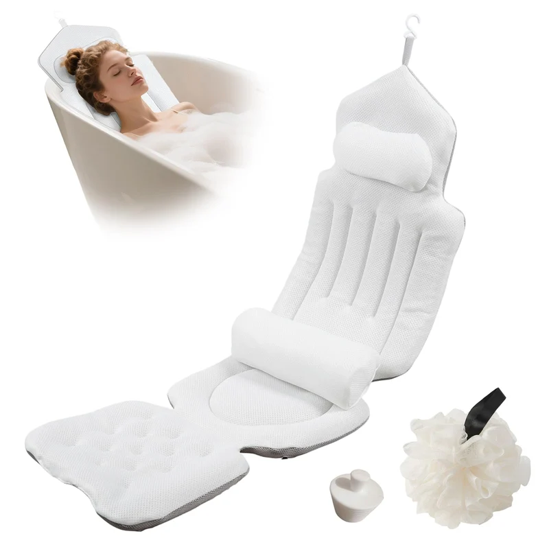 Ganzkörper Badewannenkissen für die Badewanne,133 x 41 cm Badewannenmatte mit Kopfstütze & Lendenwir