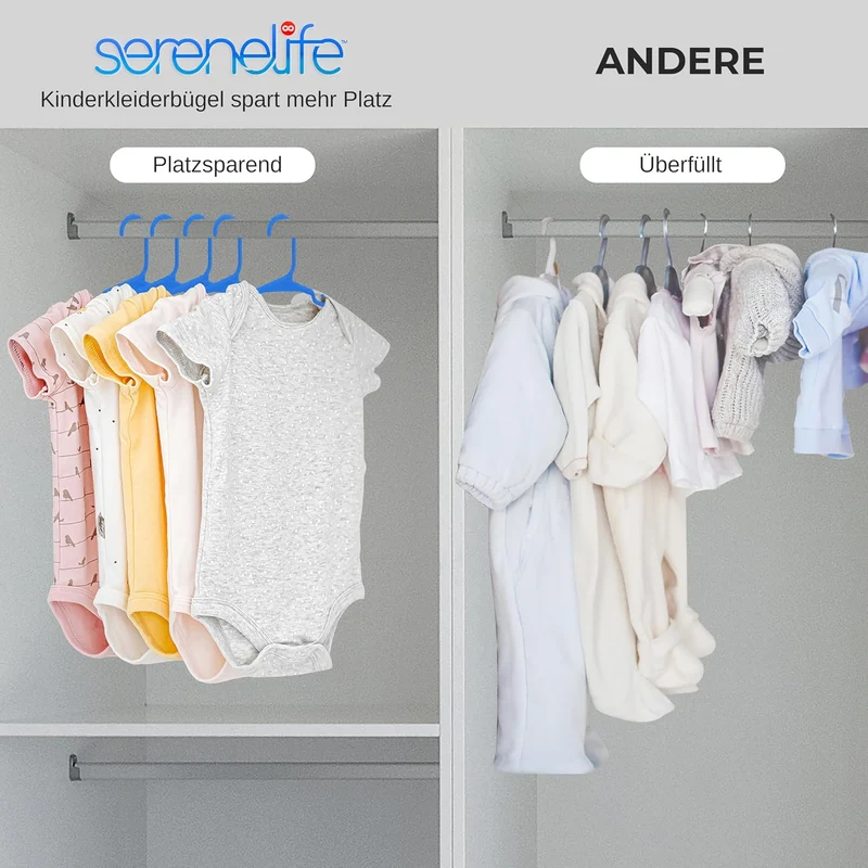 SereneLife Kinderkleiderbügel 40er Set – Kleiderbügel Kinder & Baby Kleiderbügel Kunststoff & rutsch