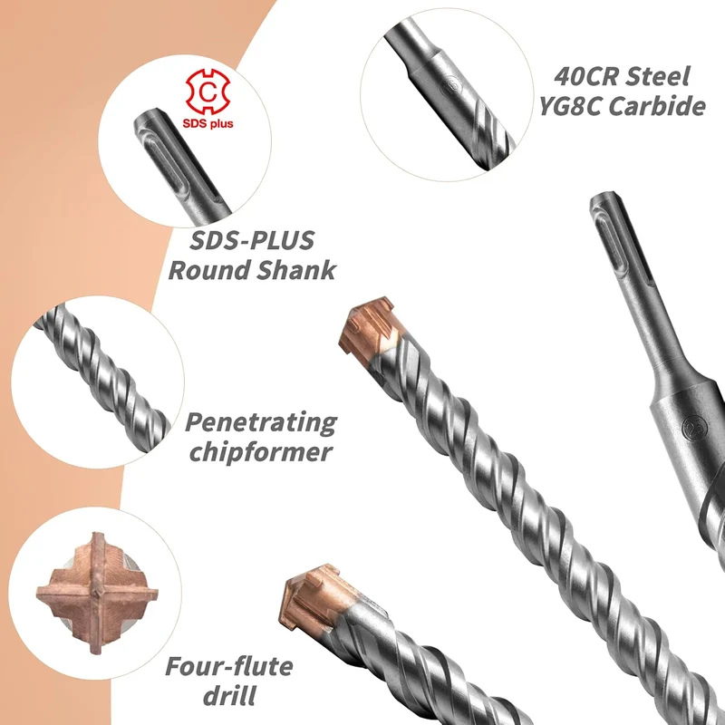 SDS Plus Professionell Hammerbohrer Betonbohrer mit 4 Hartmetall Schneiden Fliesenbohrer Metallbohre
