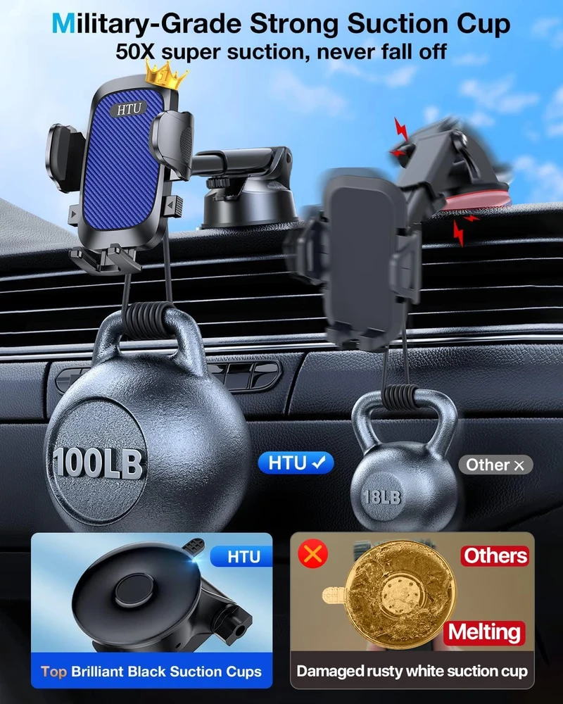 HTU【Militär-Klasse Handyhalterung Auto, 4 in 1 Handyhalter mit【Stärkst Saugnapf & Clip】 Tragfähigkei