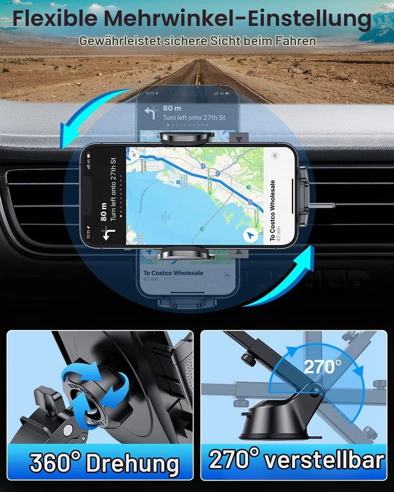 HTU【Militär-Klasse Handyhalterung Auto, 4 in 1 Handyhalter mit【Stärkst Saugnapf & Clip】 Tragfähigkei