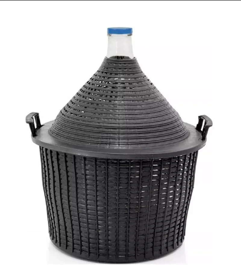 Weinballon 10L mit Kunststoffkorb + Trichter + HEFE + 1xROT-Gummistopfen + 1xGärröhrchen, Glasballon