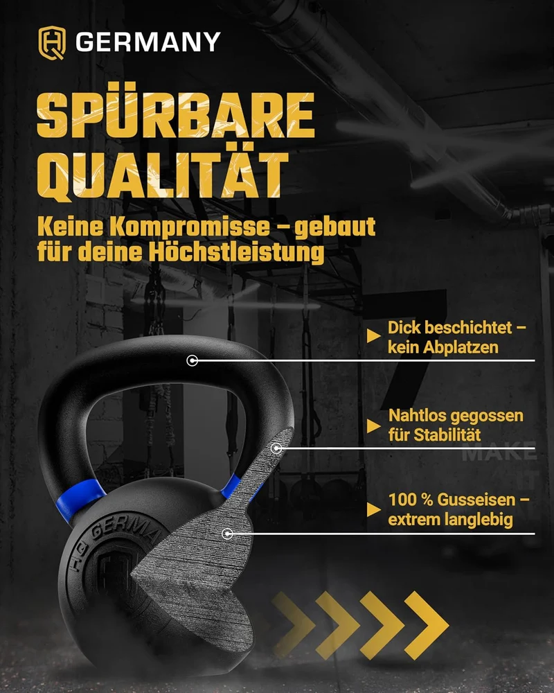 HQ Germany® Kettlebell Powdercoat [Pulverbeschichtung] - Kugelhantel 2-32kg | Vollguss ohne Schweiss