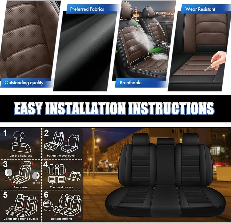 Auto Sitzbezüge Set für Mercede A Klasse, 5 Stück Sitzbezug Auto Set Rücksitz Leder Vordersitze Atmu