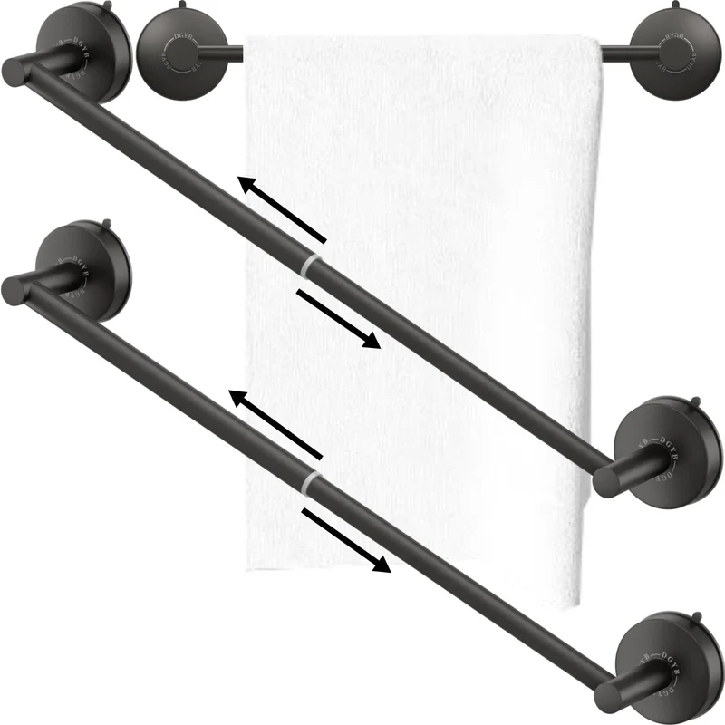 DGYB Verstellbarer Saugnapf Handtuchstange für Badezimmer 14 Zoll ~ 27 Zoll Set von 2 matt schwarz H