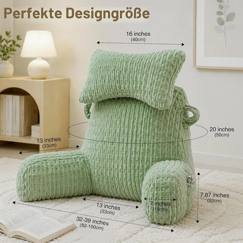 SLIGUY Lesekissen zum Sitzen im Bett Couch Erwachsene, Rückenkissen mit Taschen, Rückenkissen für Er