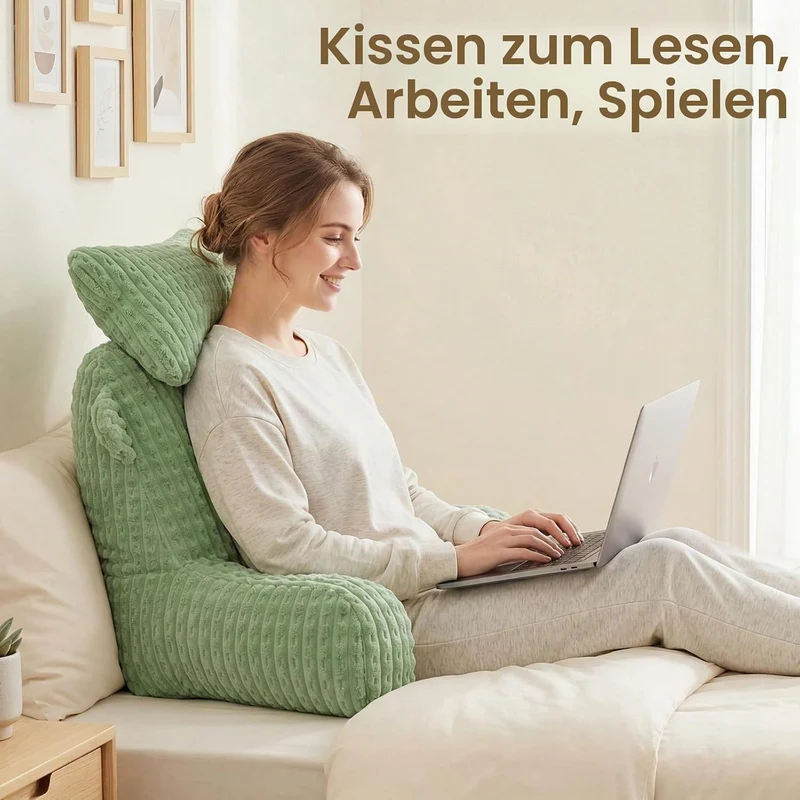 SLIGUY Lesekissen zum Sitzen im Bett Couch Erwachsene, Rückenkissen mit Taschen, Rückenkissen für Er