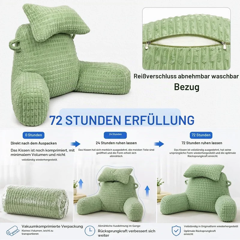 SLIGUY Lesekissen zum Sitzen im Bett Couch Erwachsene, Rückenkissen mit Taschen, Rückenkissen für Er