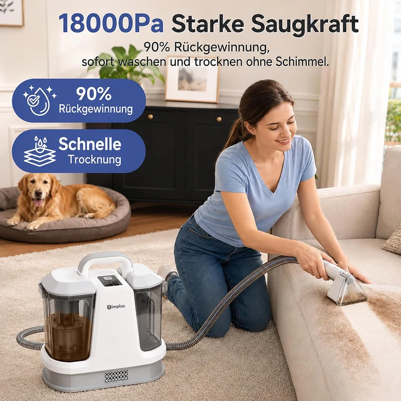 SIMPLUS Polsterreiniger Gerät, Waschsauger Teppich- & Polsterreiniger mit 65°C Heisswasser/100°C Dam