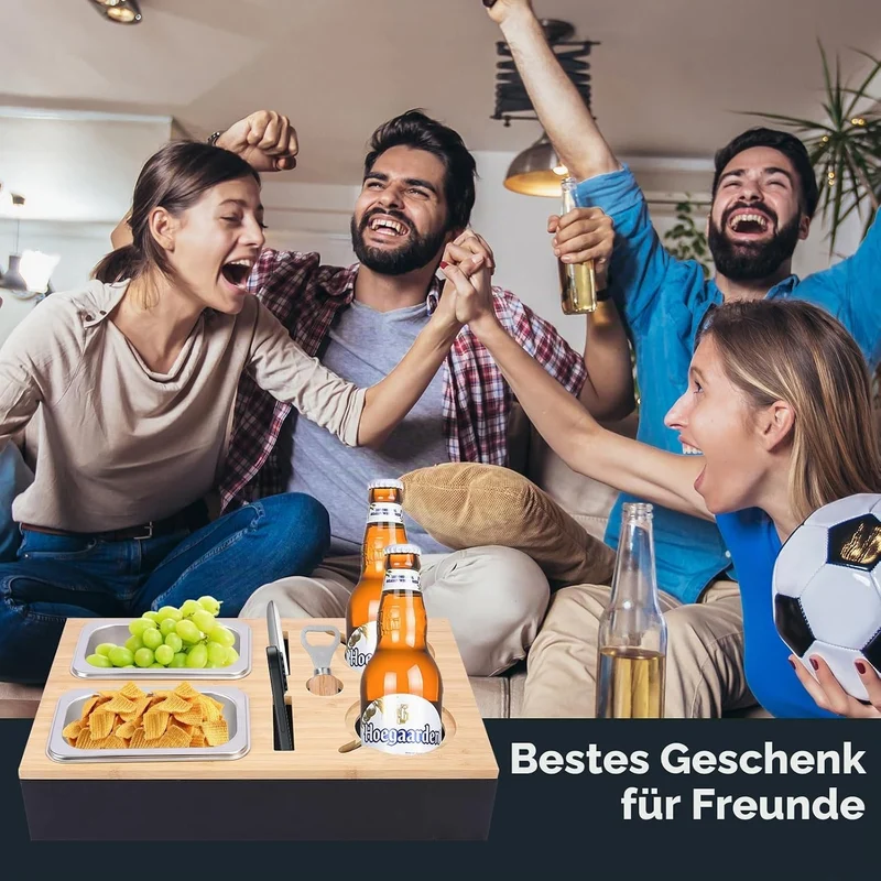 Couchbar Snackbox,Sofa Tablett,Mit Snackschalen Aus Edelstahl,mit Abnehmbarer Deckel,Couch Tablett,S