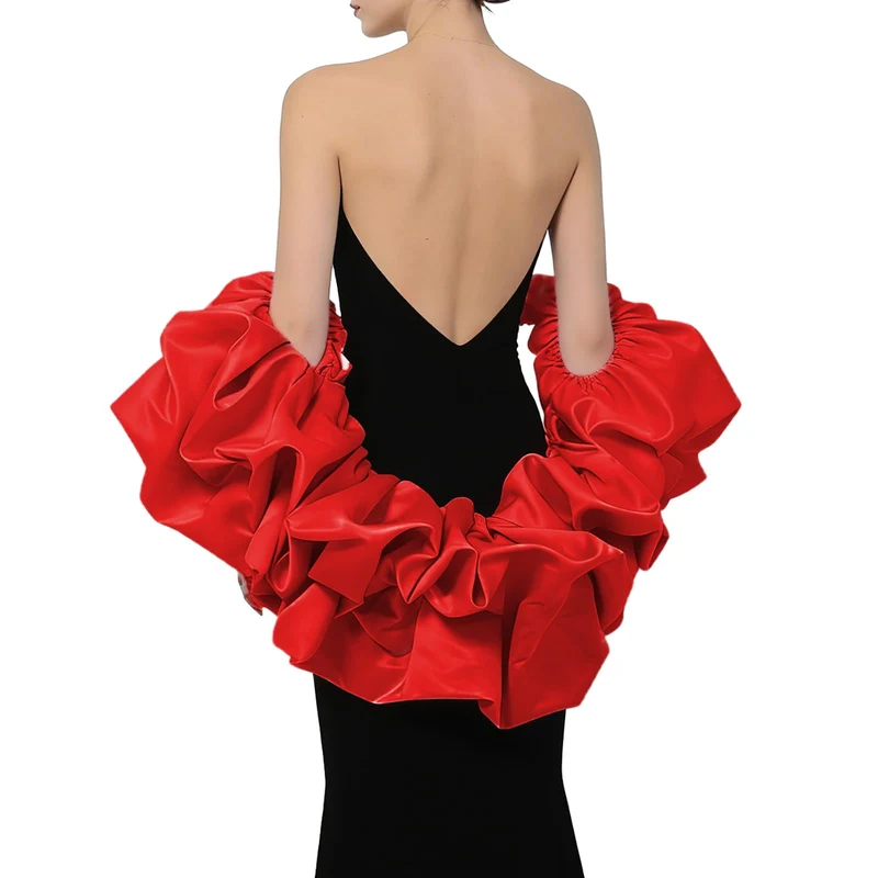 Satin-Umhang mit Puffärmeln, Brautschal, gerüschter Bolero, Wickeltuch für Braut, Hochzeitskleid, Ve