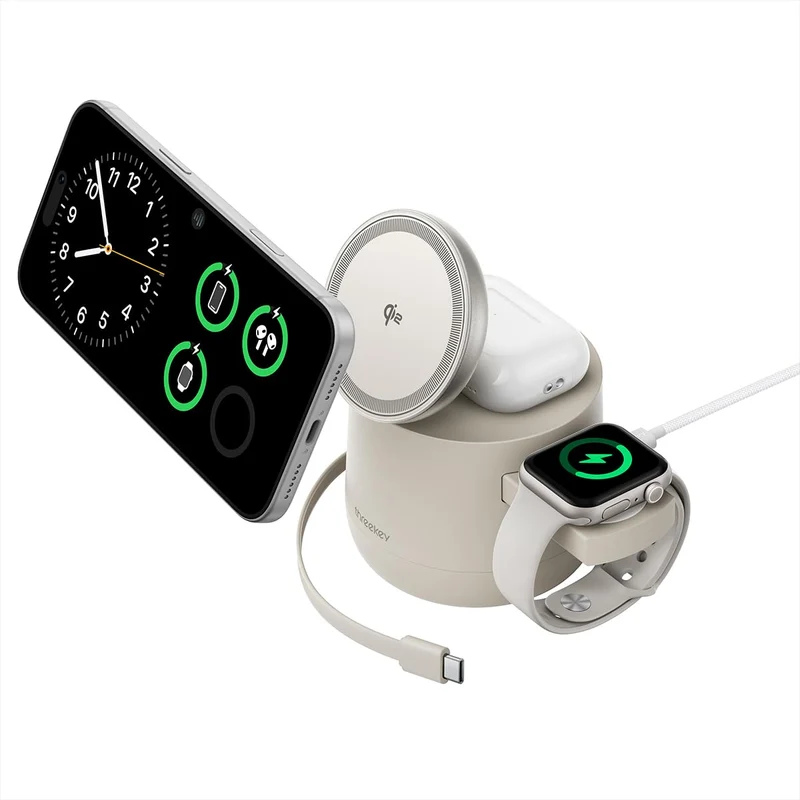 THREEKEY 4-in-1-Mag-Wireless-Ladestation, Qi2 15-W-Mag-Ladegerät für iPhone 17/16/15/14/13/12 Serie,