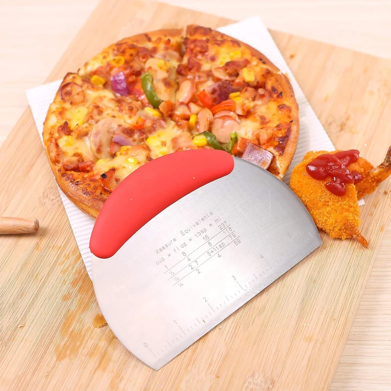 Teigschaber aus Edelstahl, für Gebäck und Pizzaschneider, flexibler Silikonschaber mit guter Griffig