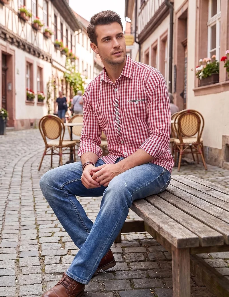 COOFANDY Hemd Herren Langarm Trachtenhemd Kariertes Oktoberfest Hemd Freizeithemd Karohemden Herrenh