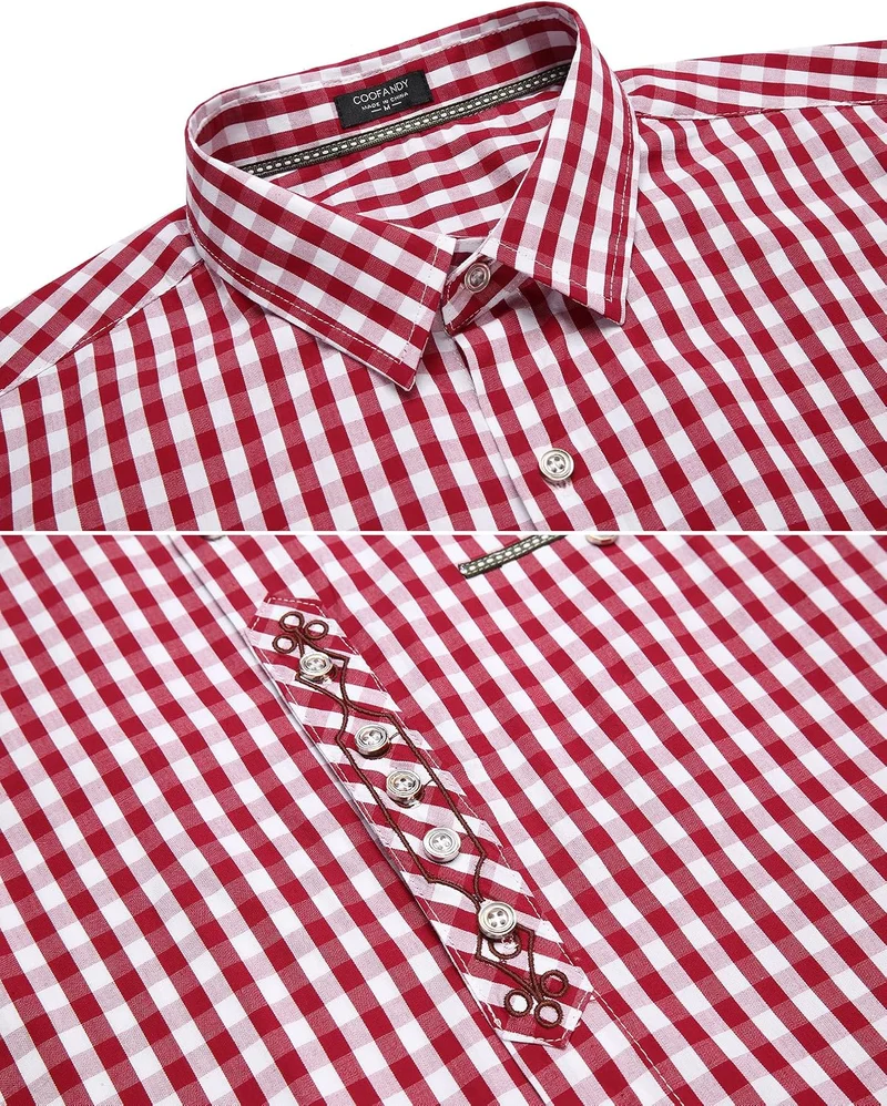 COOFANDY Hemd Herren Langarm Trachtenhemd Kariertes Oktoberfest Hemd Freizeithemd Karohemden Herrenh
