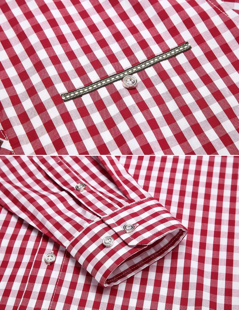 COOFANDY Hemd Herren Langarm Trachtenhemd Kariertes Oktoberfest Hemd Freizeithemd Karohemden Herrenh