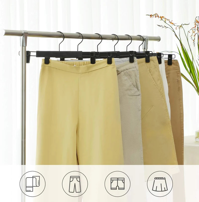 SONGMICS Hosenbügel, 12er Set, Kleiderbügel, gut belastbar, mit Clips, Rockbügel aus Premium-Kunstst
