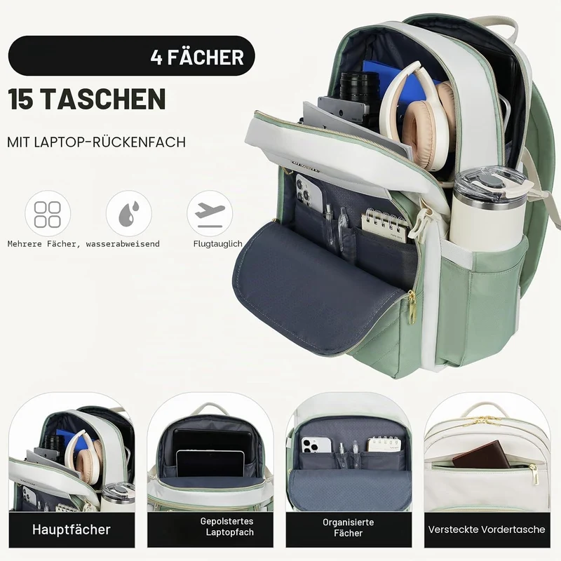 VANKEAN Laptop-Rucksack für Damen und Herren,15,6 Zoll, Arbeitstasche für Damen, Herren, modisch, wa