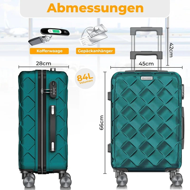 KESSER® Reisekoffer 84L Koffer Handgepäck ABS Hartschalenkoffer mit Zahlenschloss, Kofferwaage & Rei