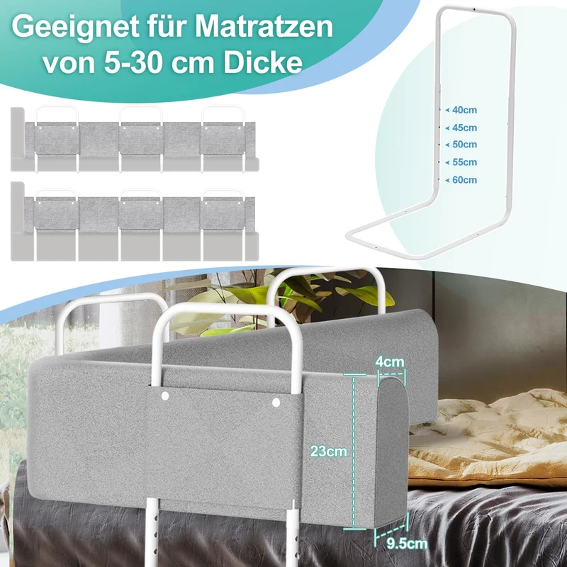 Bettgitter für Kinder 180cm, Bettschutzgitter 5-Loch Höhenverstellbar, Rausfallschutz Bett, Kinderbe