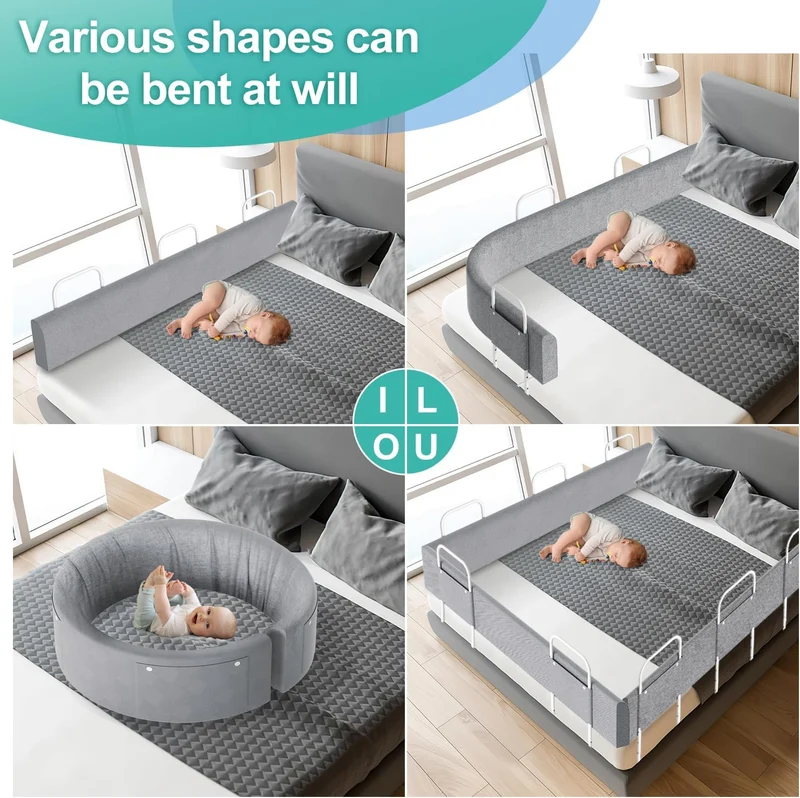 Bettgitter für Kinder 180cm, Bettschutzgitter 5-Loch Höhenverstellbar, Rausfallschutz Bett, Kinderbe
