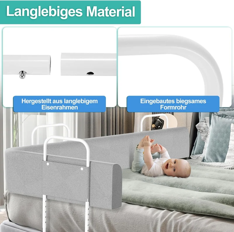 Bettgitter für Kinder 180cm, Bettschutzgitter 5-Loch Höhenverstellbar, Rausfallschutz Bett, Kinderbe
