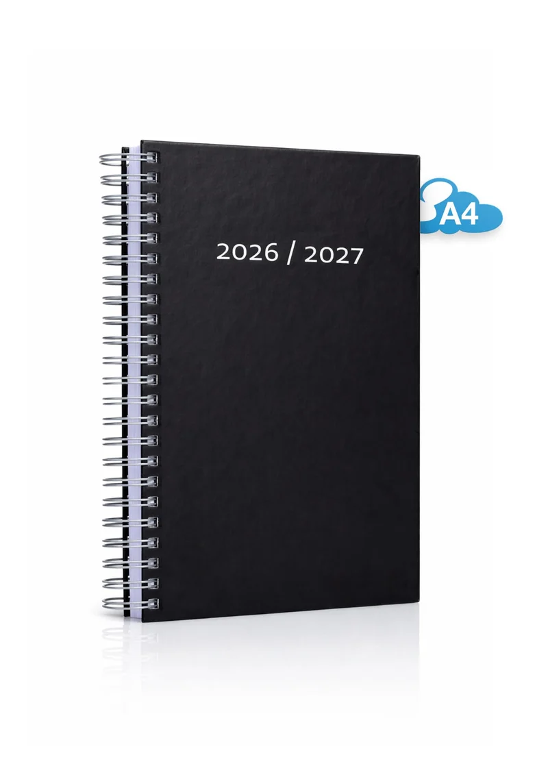 edition cumulus Kalender 2026/2027 DIN A4 – Dicker Tageskalender - BLACK - August 2026–August 2027,