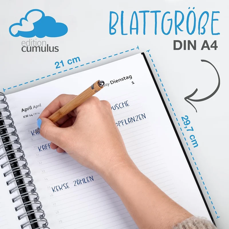 edition cumulus Kalender 2026/2027 DIN A4 – Dicker Tageskalender - BLACK - August 2026–August 2027,