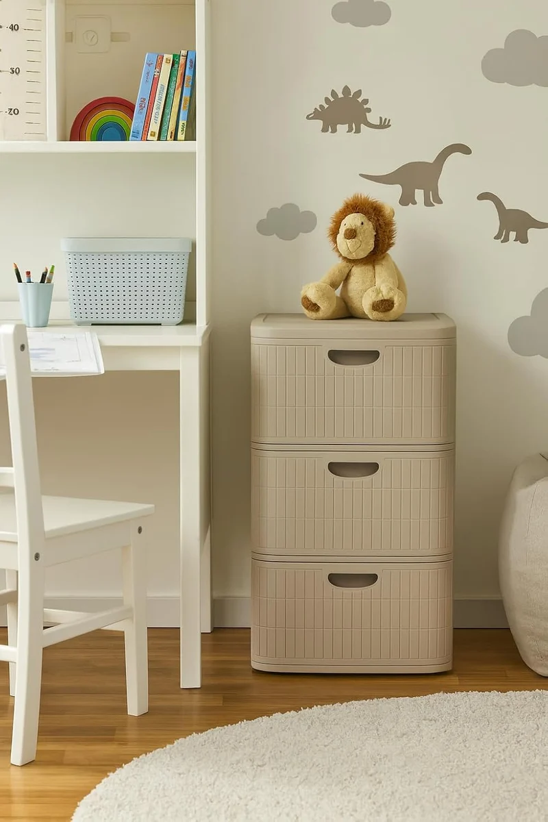 Kreher® XL Rollbarer Schubladenschrank Rollcontainer Nischenschrank aus Kunststoff in Rillen-Optik m